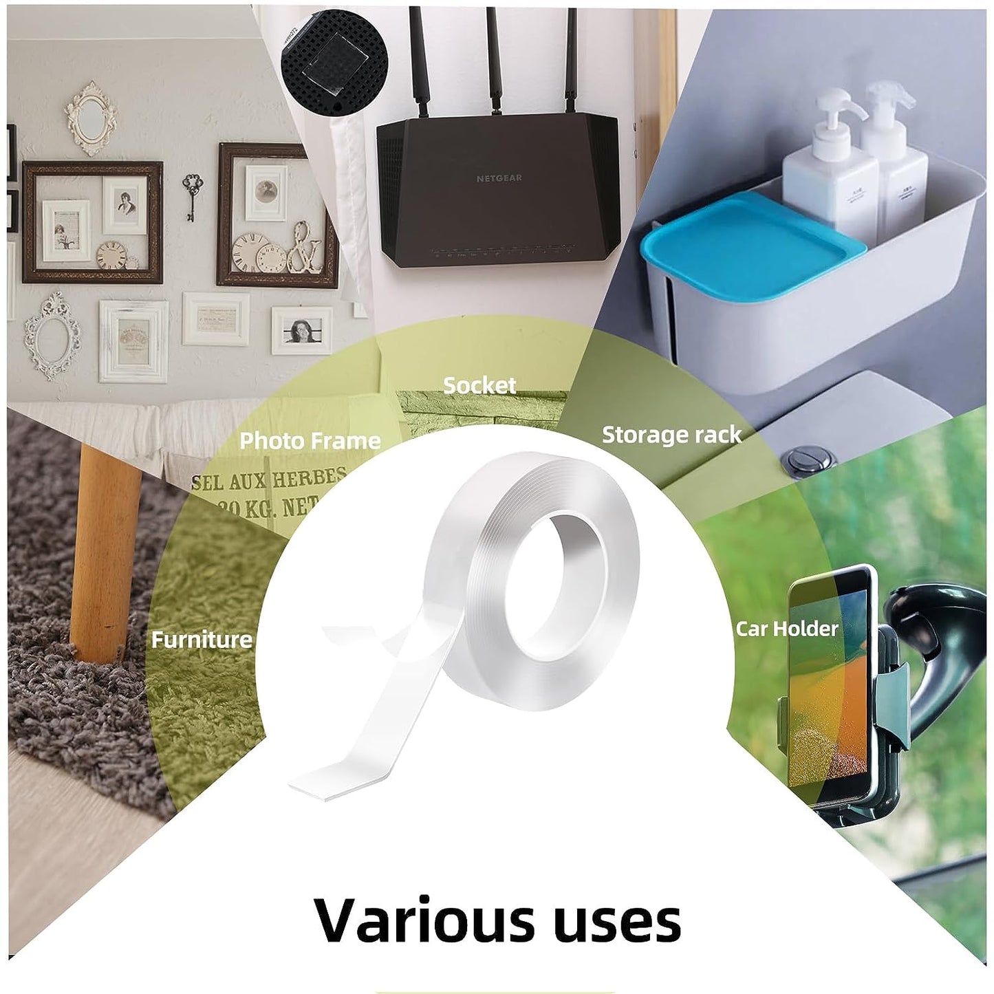 Double Sided Tape Heavy Duty, Extra Large Double Sided Adhesive, Removable Double Stick Tape, Picture Hanging Strips, Sticky Carpet Tape, Multipurpose (10 Feet)