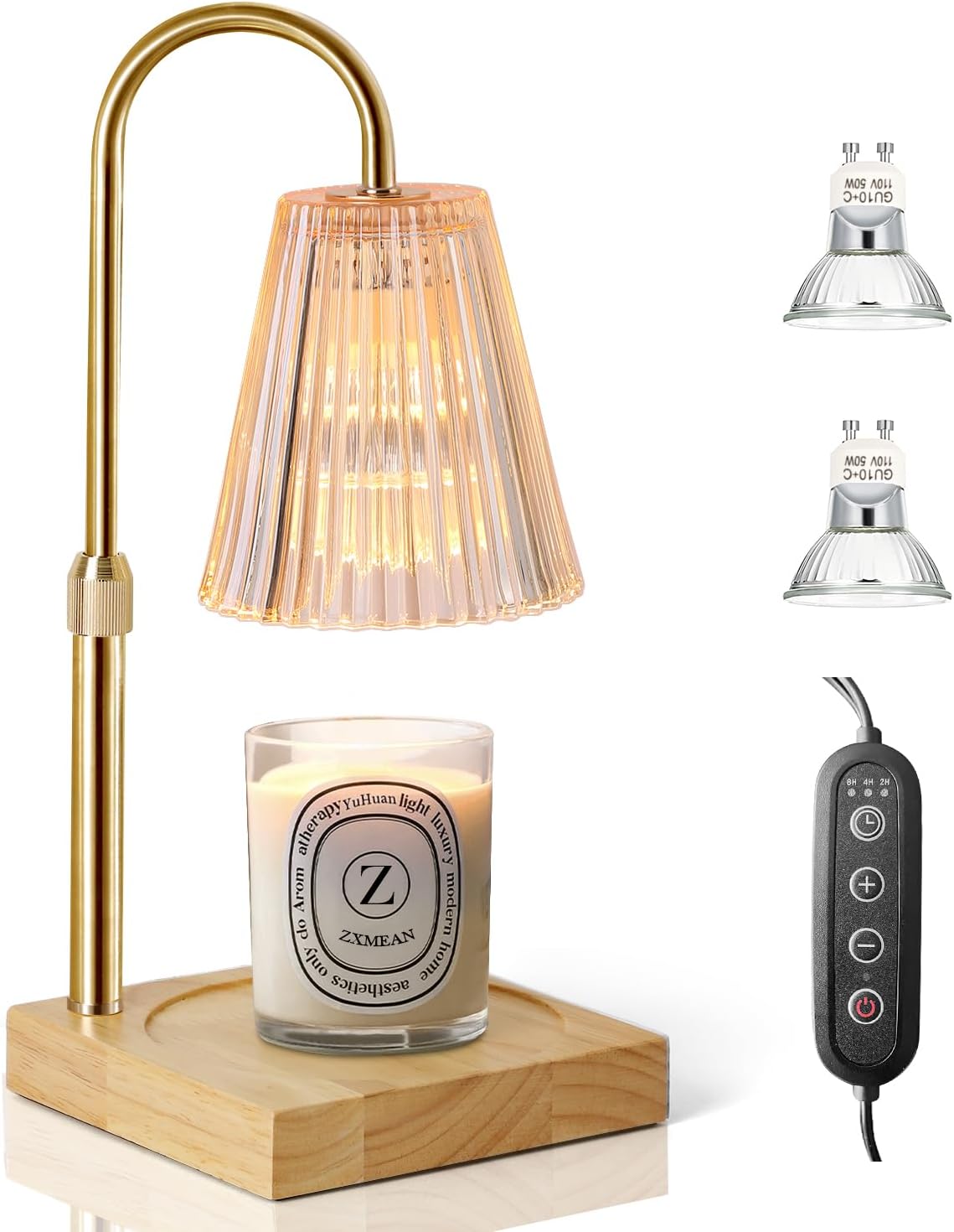 Candle Warmer Lamp, Candle Lamp Warmer with Dimmer, Electric Candle Warmer for Jar Candles Lamp Warmer Bedroom Home Decor, 2H/4H/8H Timer Adjustable Height with 2 Bulbs, (Amber)