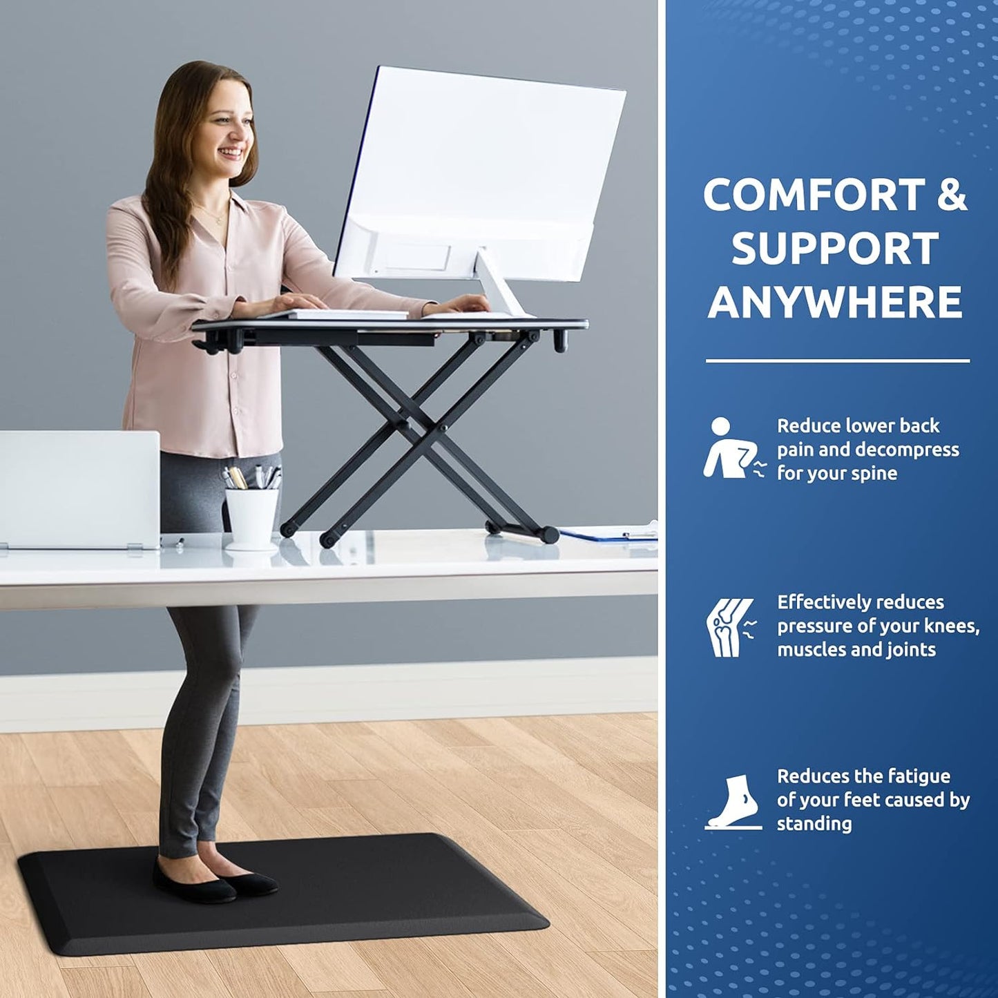 Kitchen Mat Cushioned anti Fatigue Rug 17.3"X28" Waterproof, Non Slip, Standing and Comfort Desk/Floor Mats for House Sink Office (Black)
