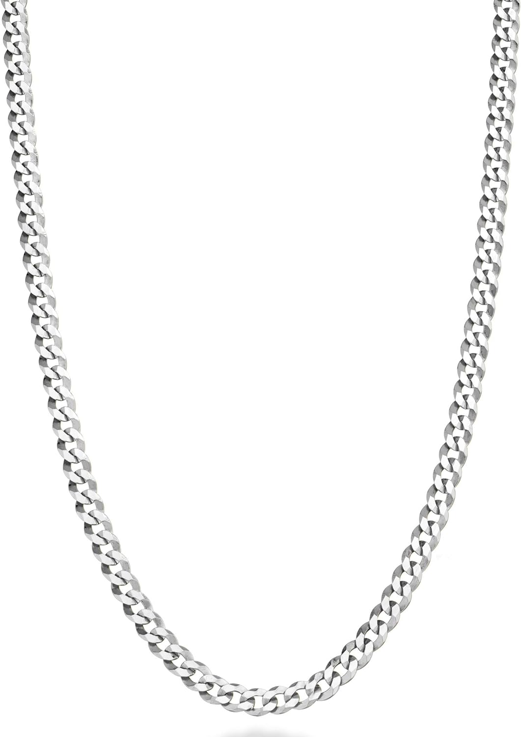 Italian 925 Sterling Silver 3.5Mm Curb Cuban Link Chain Necklace, Solid Diamond Cut Sterling Silver Chain for Men Women Made in Italy