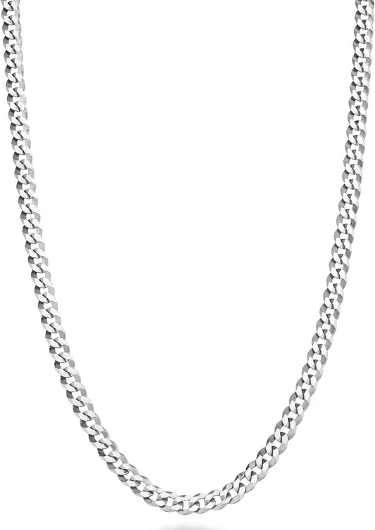 Italian 925 Sterling Silver 3.5Mm Curb Cuban Link Chain Necklace, Solid Diamond Cut Sterling Silver Chain for Men Women Made in Italy