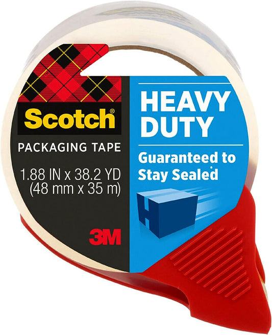 Heavy Duty Shipping Packaging Tape, 1 Dispensered Roll, 1.88 X 38.2 Yd, Great for Packing, Shipping & Moving, Clear (3850S-RD)