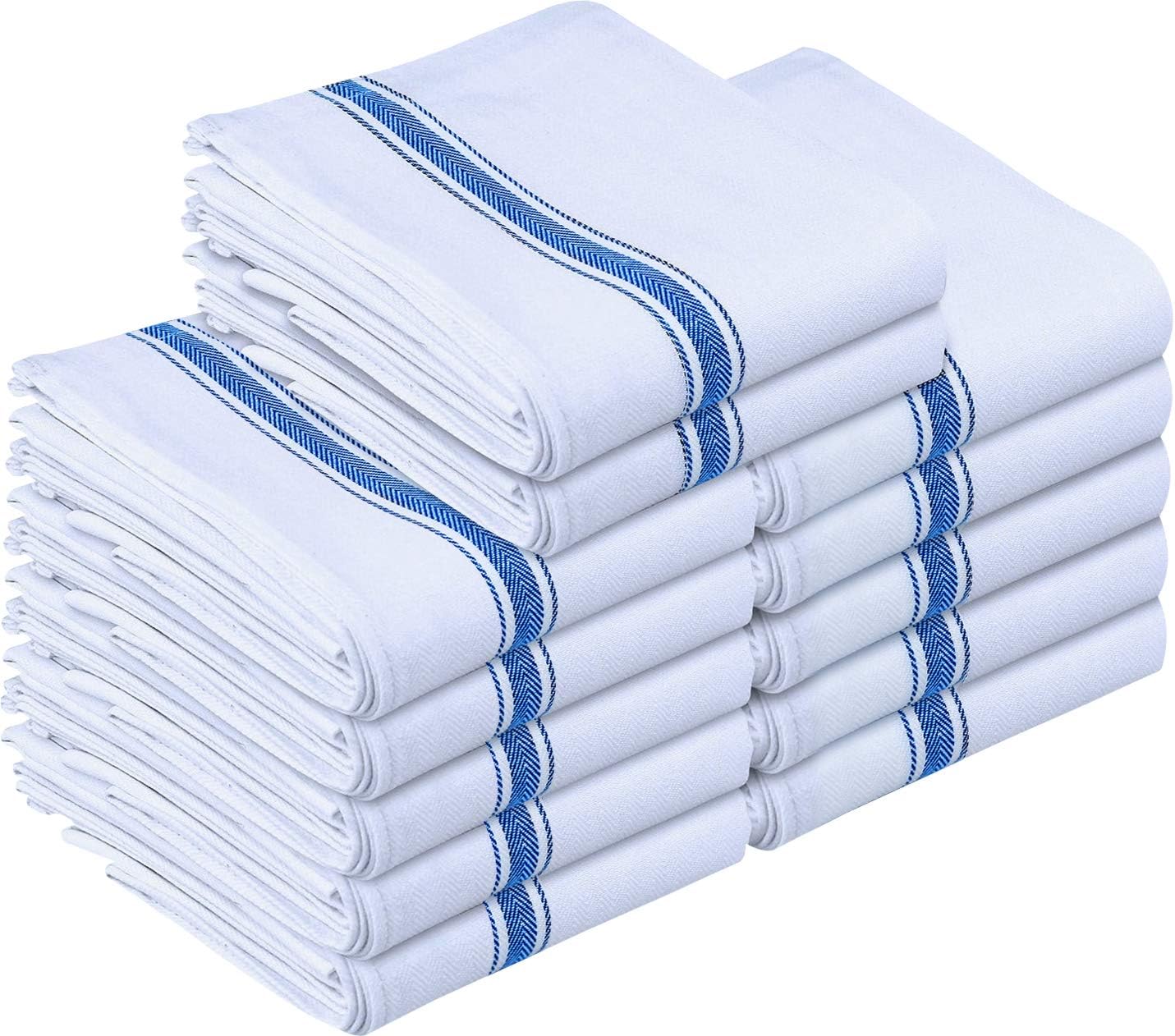 Dish Towels, 15 X 25 Inches, 100% Ring Spun Cotton Super Absorbent Linen Kitchen Towels, Soft Reusable Cleaning Bar and Tea Towels Set (12 Pack, Blue)