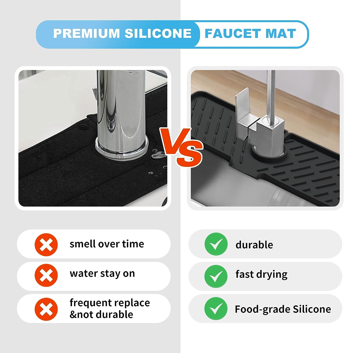 Silicone Faucet Splash Guard, 18” X 5.9”, Faucet Water Catcher Mat, Longer Silicone Sink Mat for Kitchen, Bathroom, Laundry Room, Farmhouse, Bar & RV (Black)