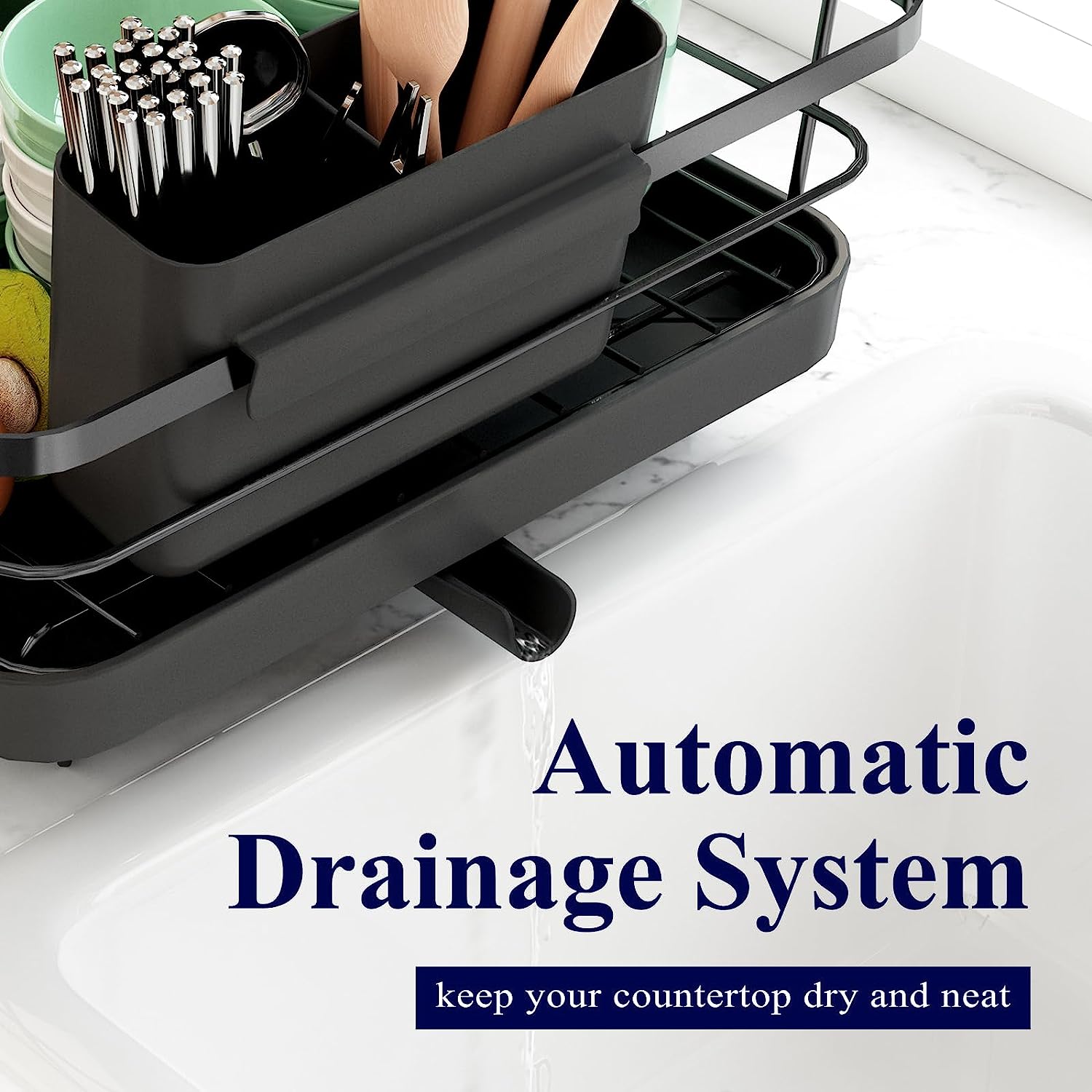 Dish Drying Rack- Space-Saving, for Kitchen Counter, Durable Stainless Steel Rack with a Cutlery Holder, for Dishes, Knives, Spoons, and Forks