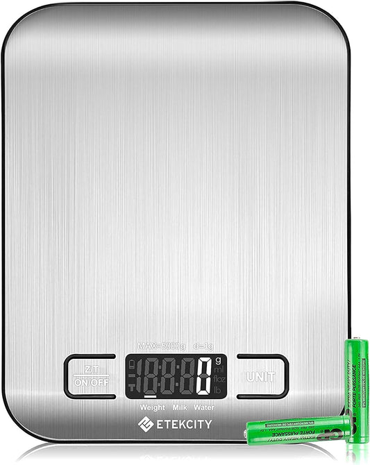 Food Kitchen Scale, Digital Grams and Ounces for Weight Loss, Baking, Cooking, Keto and Meal Prep, LCD Display, Medium, 304 Stainless Steel