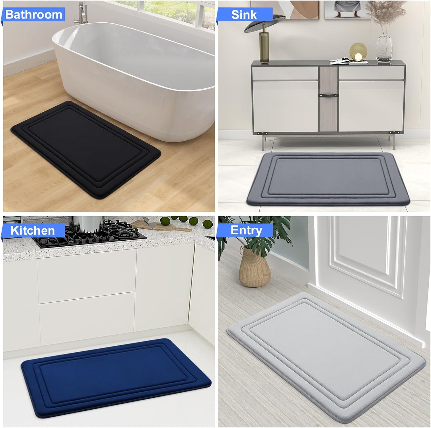 Memory Foam Bath Mat Rug 24X16, Ultra Soft, Non-Slip and Absorbent Bathroom Rugs, Machine Wash Dry, Comfortable Bath Rug Carpet for Bathroom Floor, Tub and Shower, Black