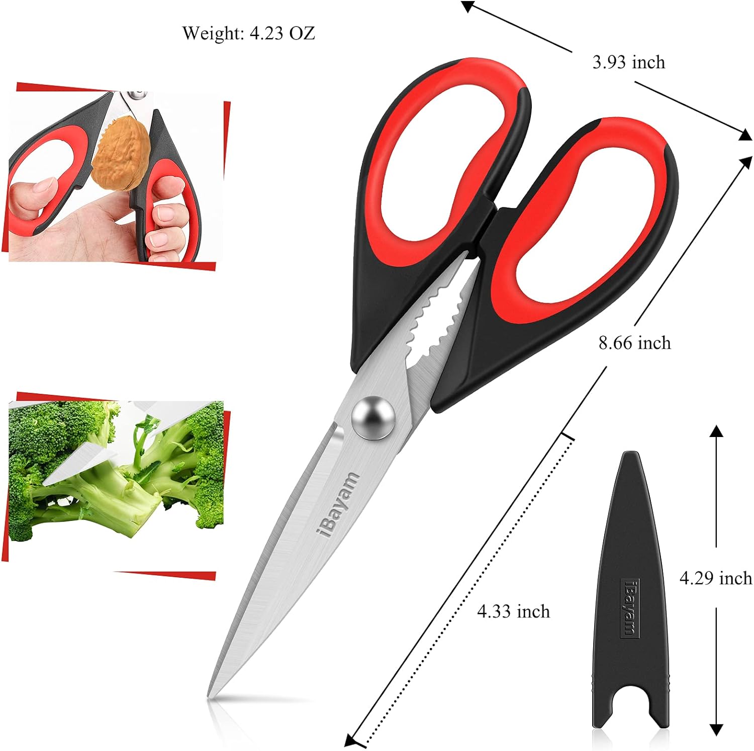 Kitchen Shears,  Kitchen Scissors Heavy Duty Meat Scissors Poultry Shears, Dishwasher Safe Food Cooking Scissors All Purpose Stainless Steel Utility Scissors, 2-Pack (Black Red, Black Gray)