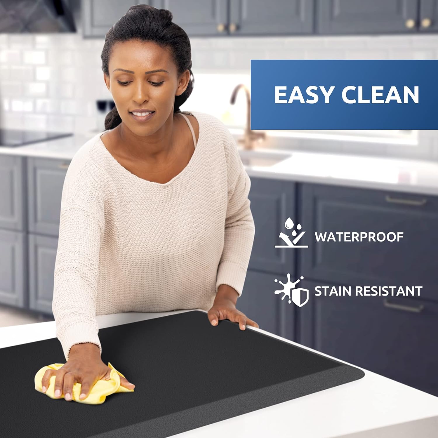 Kitchen Mat Cushioned anti Fatigue Rug 17.3"X28" Waterproof, Non Slip, Standing and Comfort Desk/Floor Mats for House Sink Office (Black)