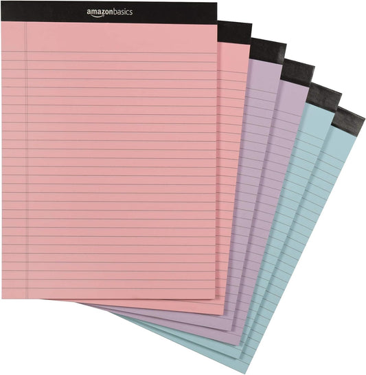 Wide Ruled 8.5 X 11.75-Inch 50 Sheet Lined Writing Note Pad, Pack of 6, 300 Count, Multicolor