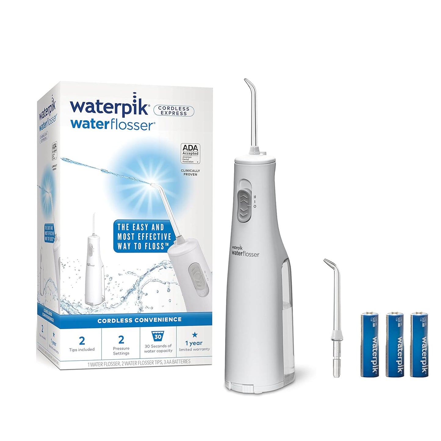 Cordless Water Flosser, Battery Operated & Portable for Travel & Home, ADA Accepted Cordless Express, White WF-02