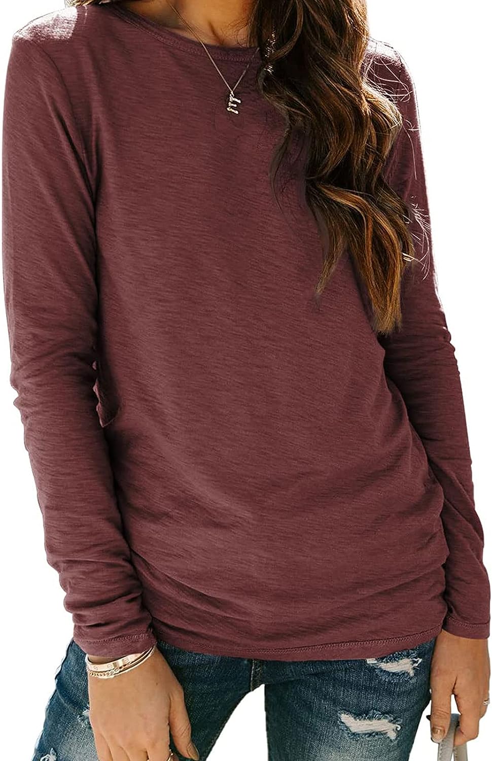 Womens Long Sleeve round Neck Shirts Basic Tee