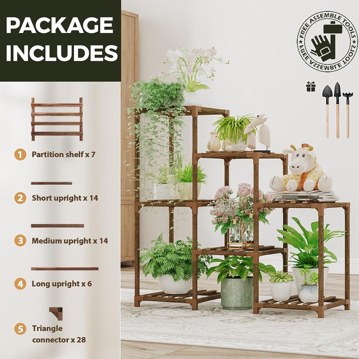 Plant Stand Indoor Plant Stands Wood Outdoor Tiered Plant Shelf for Multiple Plants 3 Tiers 7 Potted Ladder Plant Holder Table Plant Pot Stand Boho Decor Home Decor for Window Balcony Living Room Gardening Gifts
