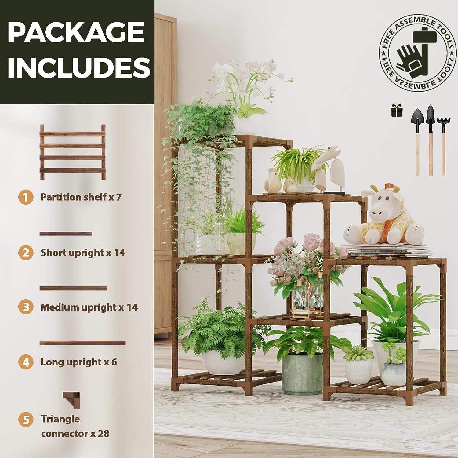 Plant Stand Indoor Plant Stands Wood Outdoor Tiered Plant Shelf for Multiple Plants 3 Tiers 7 Potted Ladder Plant Holder Table Plant Pot Stand Boho Decor Home Decor for Window Balcony Living Room Gardening Gifts