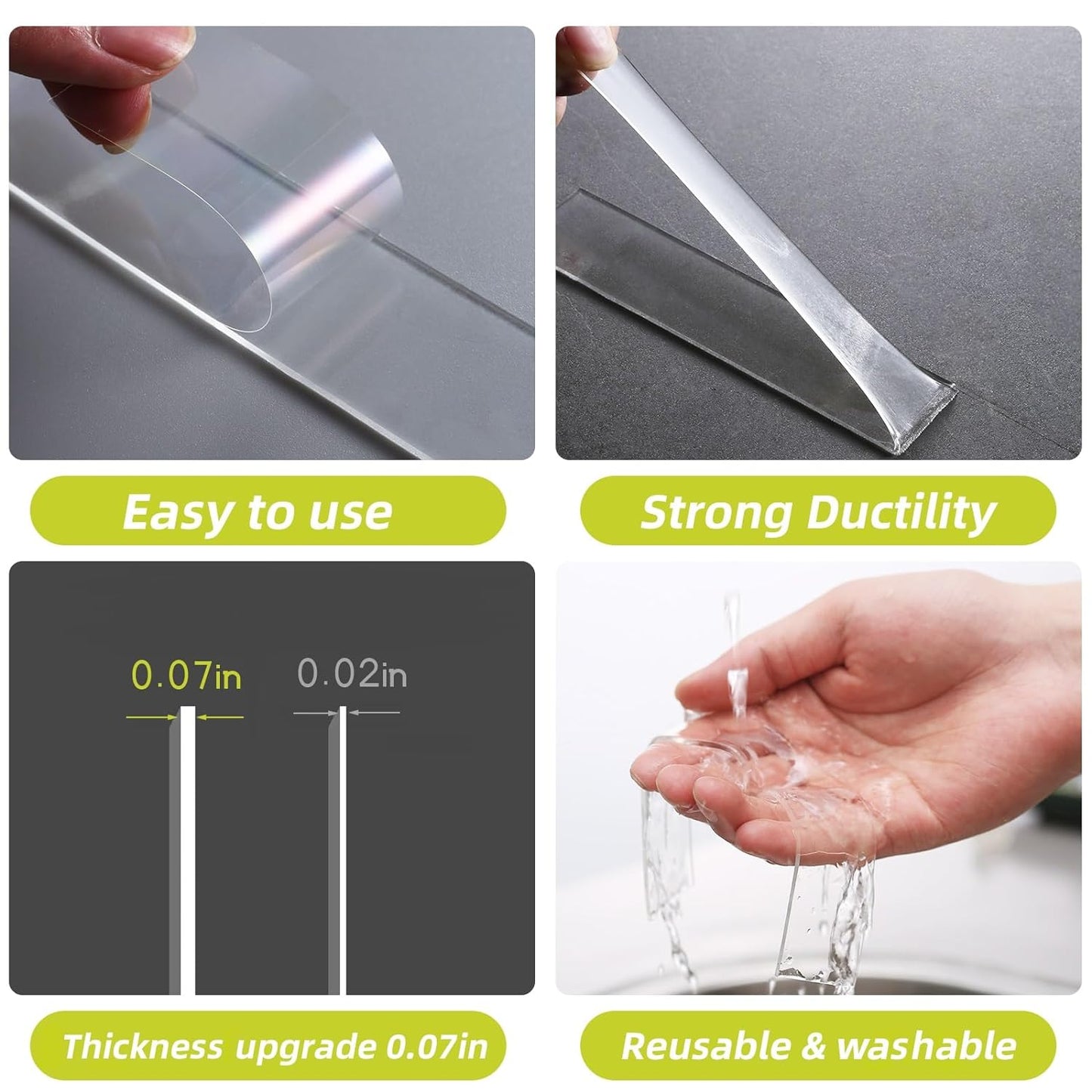 Double Sided Tape Heavy Duty, Extra Large Double Sided Adhesive, Removable Double Stick Tape, Picture Hanging Strips, Sticky Carpet Tape, Multipurpose (10 Feet)