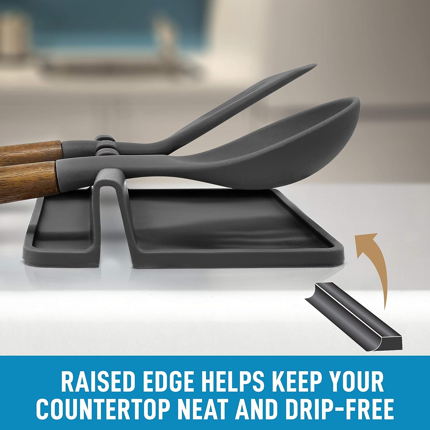 Silicone Utensil Rest with Drip Pad for Multiple Utensils - Bpa-Free, Heat-Resistant Spoon Rest & Spoon Holder for Stove Top - Kitchen Utensil Holder for Ladles & Tongs - Gray