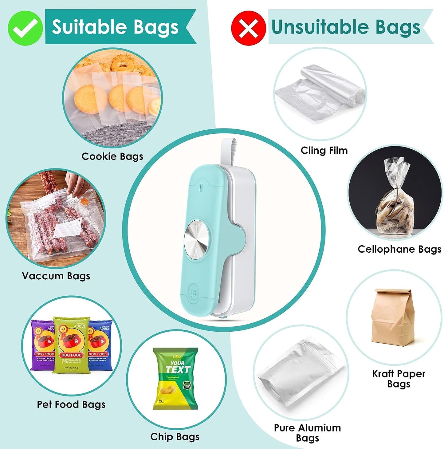 Mini Bag Sealer, 2 in 1 Bag Sealer Heat Seal with Cutter, Portable Food Sealer Mini Sealing Machine Kitchen Gadget for Chip Bags Plastic Bags Food Storage (Battery Included)