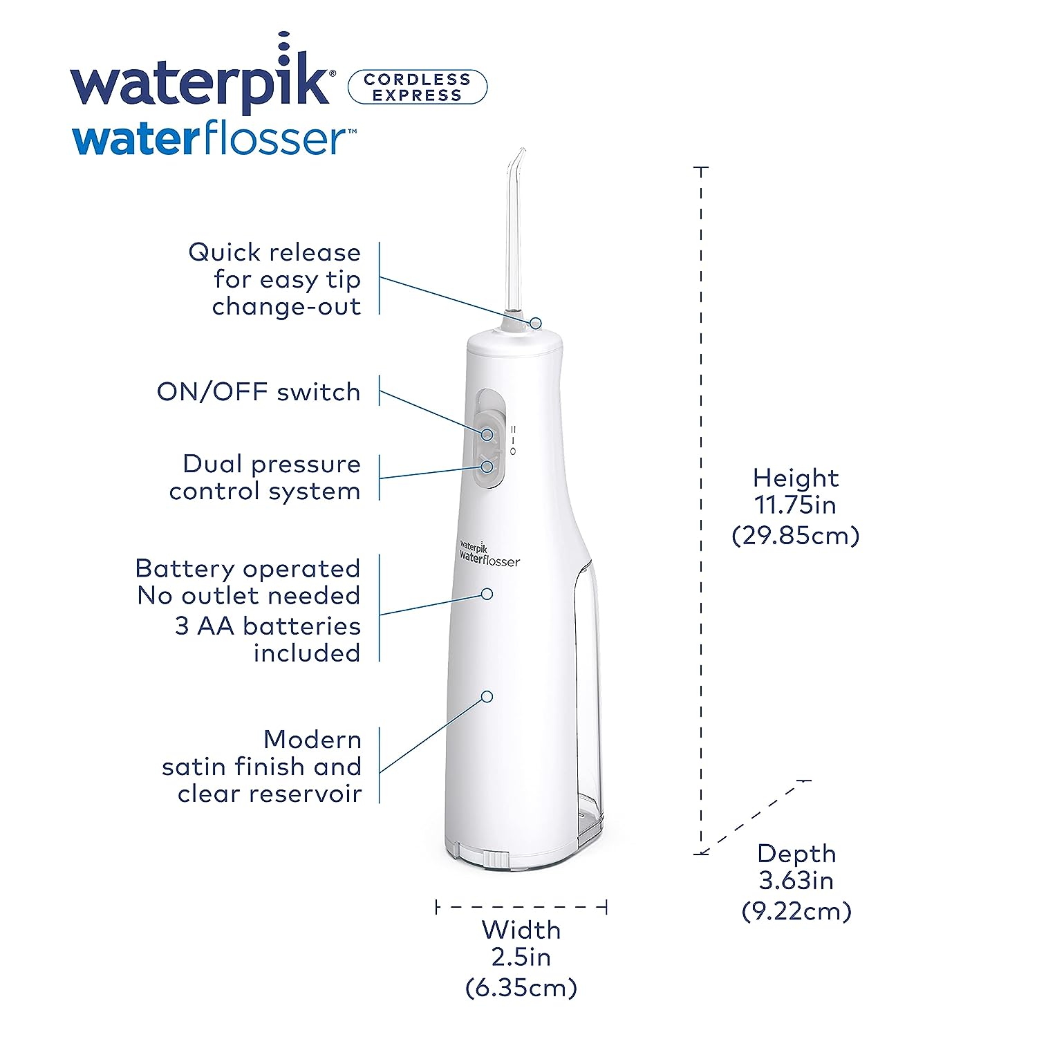 Cordless Water Flosser, Battery Operated & Portable for Travel & Home, ADA Accepted Cordless Express, White WF-02