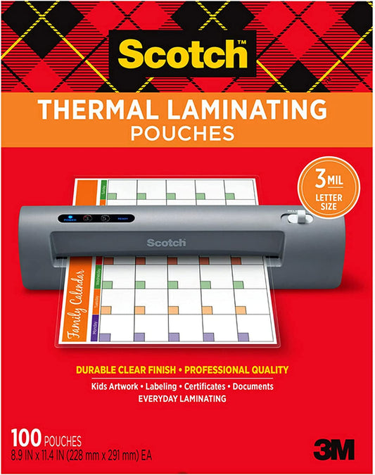 Thermal Laminating Pouches, 100 Pack Laminating Sheets, 3 Mil, 8.9 X 11.4 Inches, Education Supplies & Craft Supplies, for Use with Thermal Laminators, Letter Size Sheets (TP3854-100)