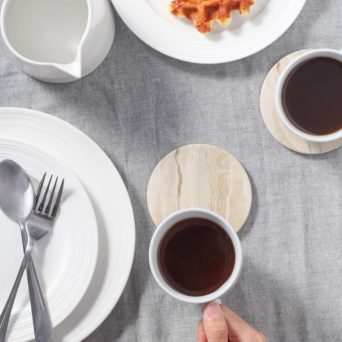Drink Coasters with Holder, Absorbent Coaster Sets of 6, Marble Style Ceramic Drink Coaster for Tabletop Protection,Suitable for Kinds of Cups, Wooden Table, Cool Home Decor, 4 Inches
