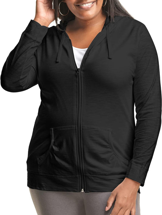 JUST MY SIZE Women'S plus Size Full, Lightweight Zip-Up Hoodie