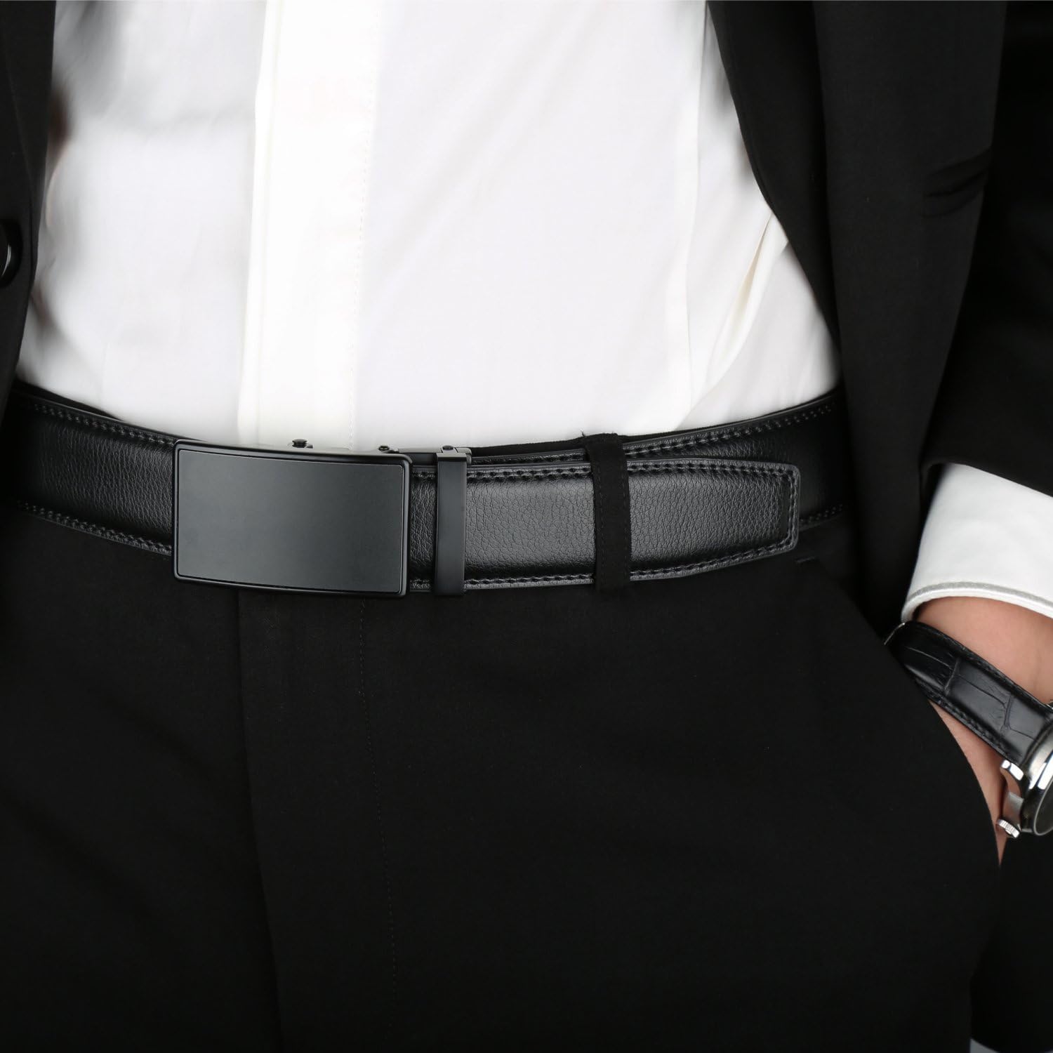 Men'S Real Leather Ratchet Dress Casual Belt, Cut to Exact Fit, Elegant Gift Box