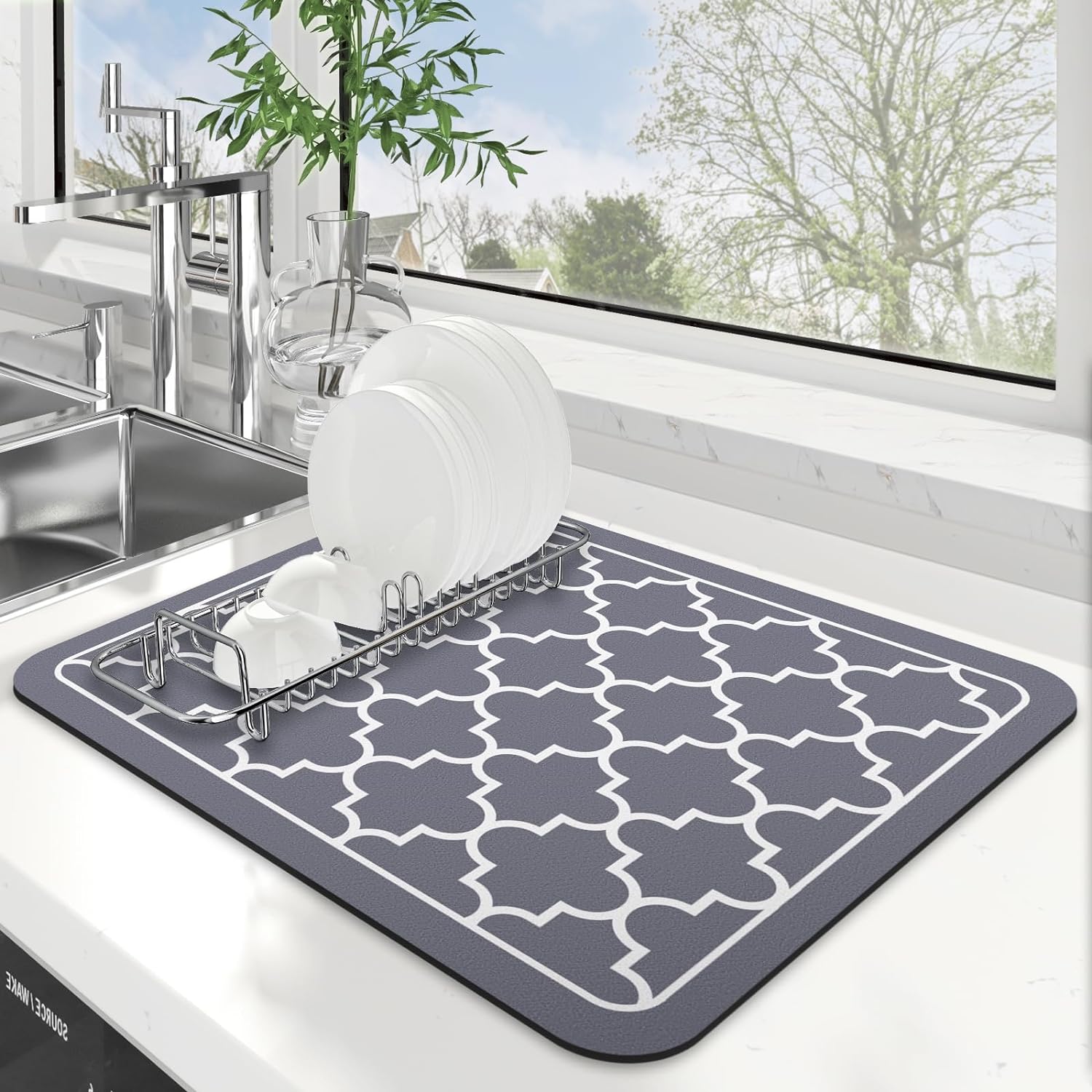 Dish Drying Mat Coffee Mat Super Absorbent Drying Mat Large Dish Drying Mats for Kitchen Counter Easy Clean Dish Mat Kitchen Drying Mat 15" X 18" Grey
