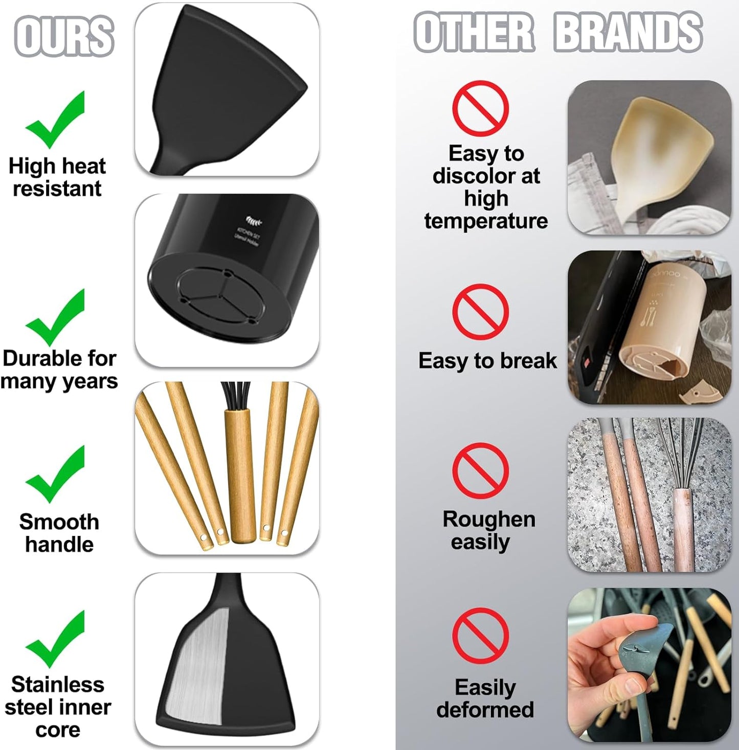 Kitchen Utensils Set- 34PCS Silicone Cooking Utensils with Holder,  Heat Resistant Kitchen Utensil Spatula Set for Nonstick Cookware, Black Wooden Handles Kitchen Gadgets Tools Set
