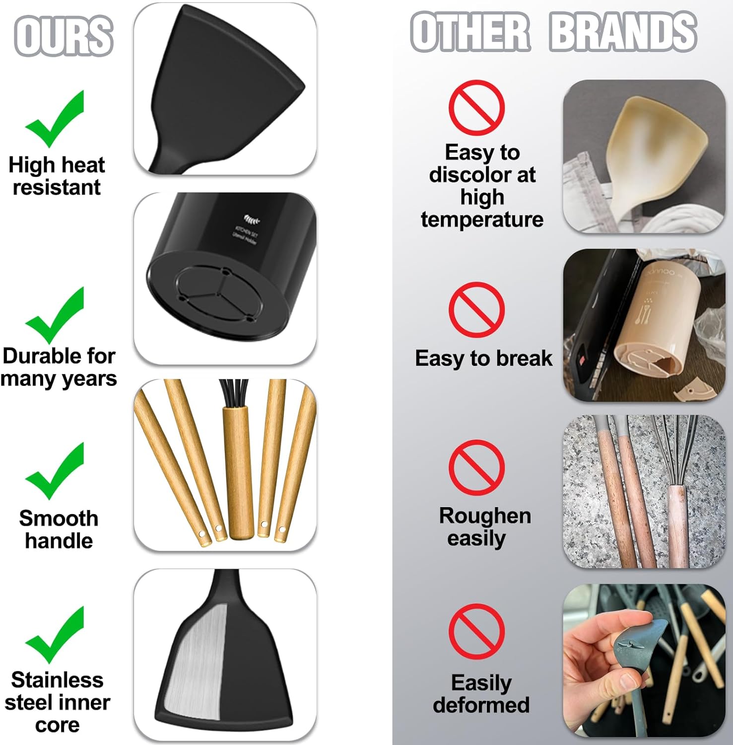Kitchen Utensils Set- 34PCS Silicone Cooking Utensils with Holder,  Heat Resistant Kitchen Utensil Spatula Set for Nonstick Cookware, Black Wooden Handles Kitchen Gadgets Tools Set