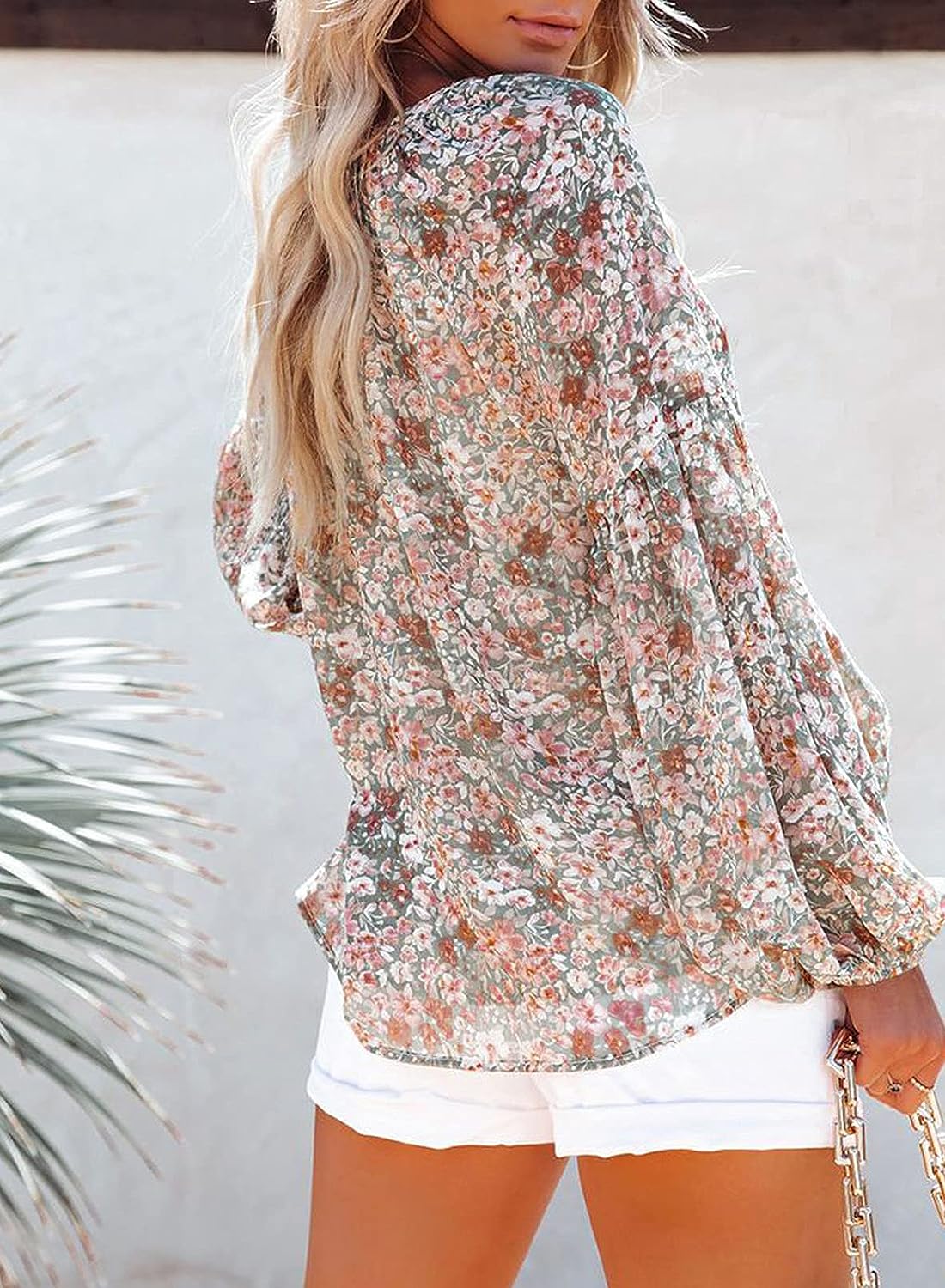 Women'S Casual Boho Floral Print V Neck Long Sleeve Loose Blouses Shirts Tops