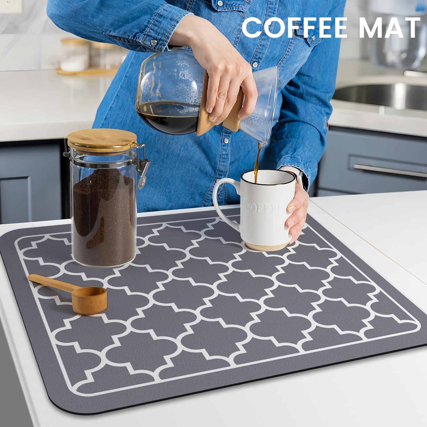 Dish Drying Mat Coffee Mat Super Absorbent Drying Mat Large Dish Drying Mats for Kitchen Counter Easy Clean Dish Mat Kitchen Drying Mat 15" X 18" Grey
