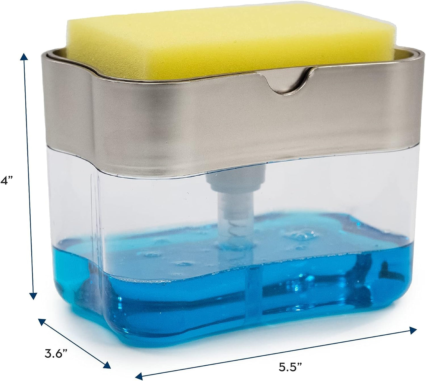 S&T INC. Dish Soap Dispenser and Sponge Holder for Kitchen Sink, Sponge Included, 13 Ounces, Metallic Silver