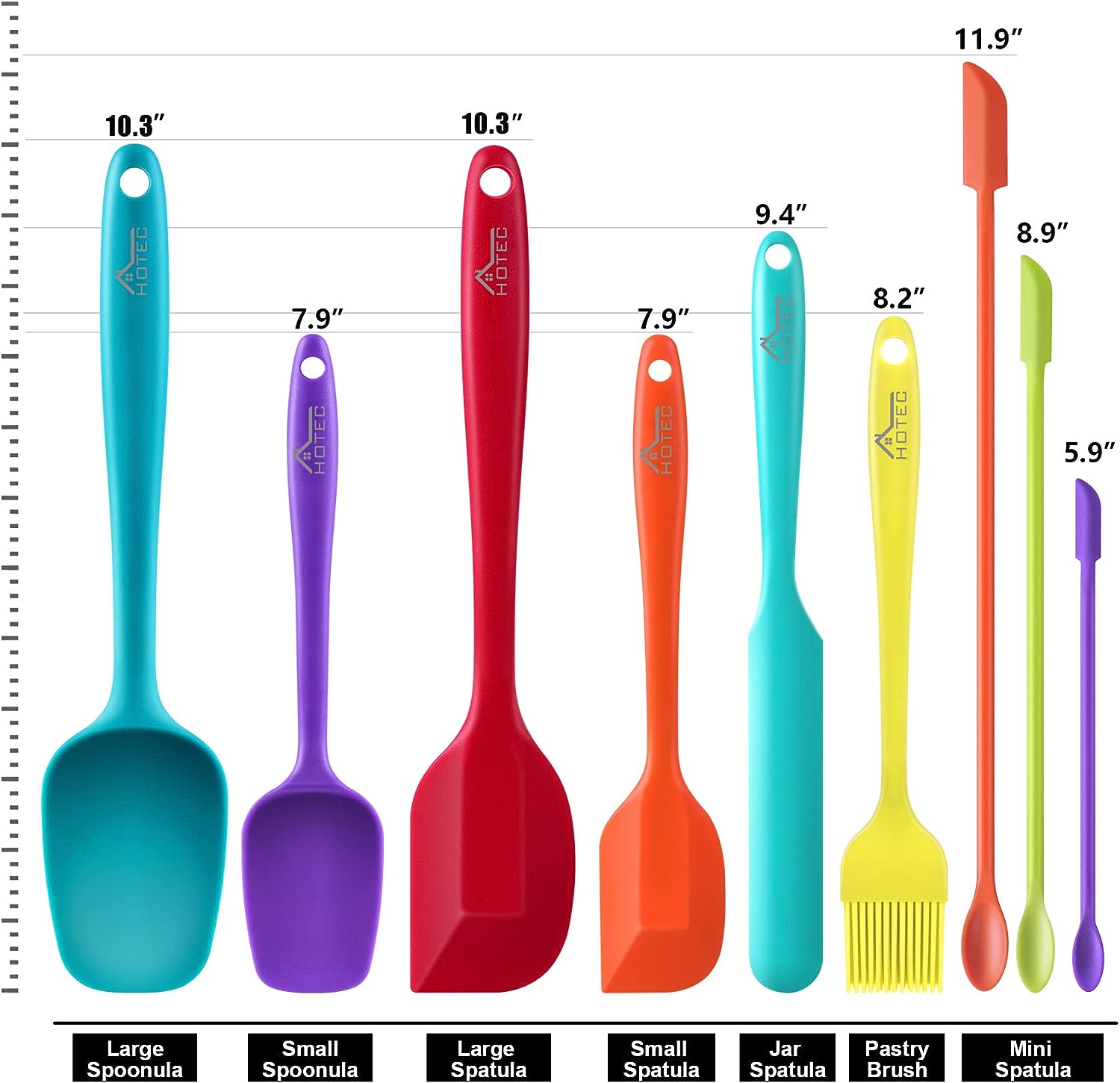 Silicone Spatula Set Kitchen Utensils for Baking Cooking Mixing Heat Resistant Non Stick Cookware Food Grade BPA Free Dishwasher Safe (Multi-Color) Set of 9