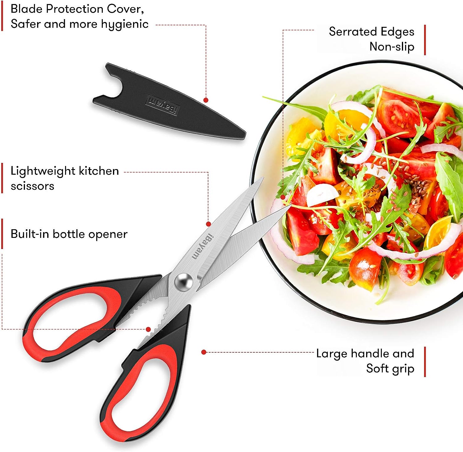 Kitchen Shears,  Kitchen Scissors Heavy Duty Meat Scissors Poultry Shears, Dishwasher Safe Food Cooking Scissors All Purpose Stainless Steel Utility Scissors, 2-Pack (Black Red, Black Gray)