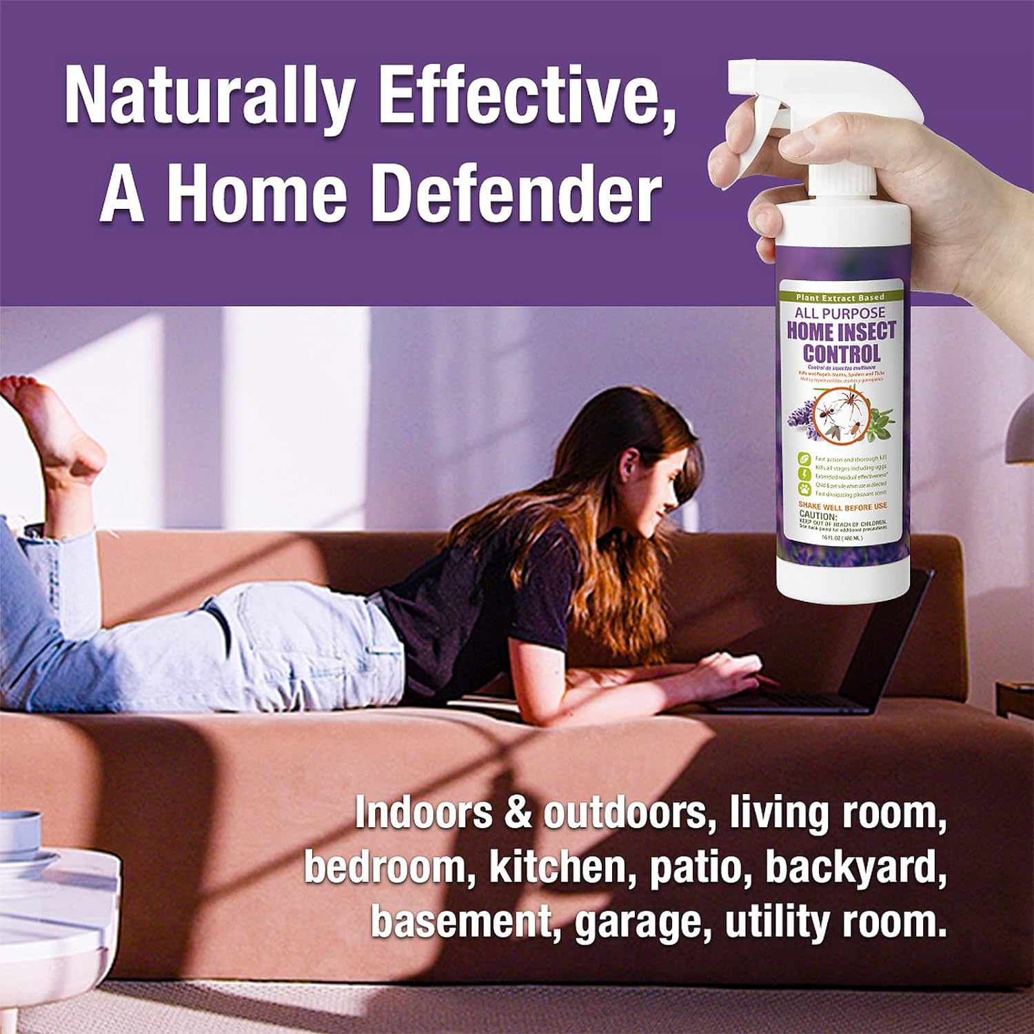 by Ecoraider All Purpose Insect Control 16 OZ, Fleas, Fruit Flies, Gnats, Moths, Roaches, Spiders, Fast Kill, Lasting Prevention, Kill Eggs, Plant Extract Based & Non-Toxic, Child & Pet Safe
