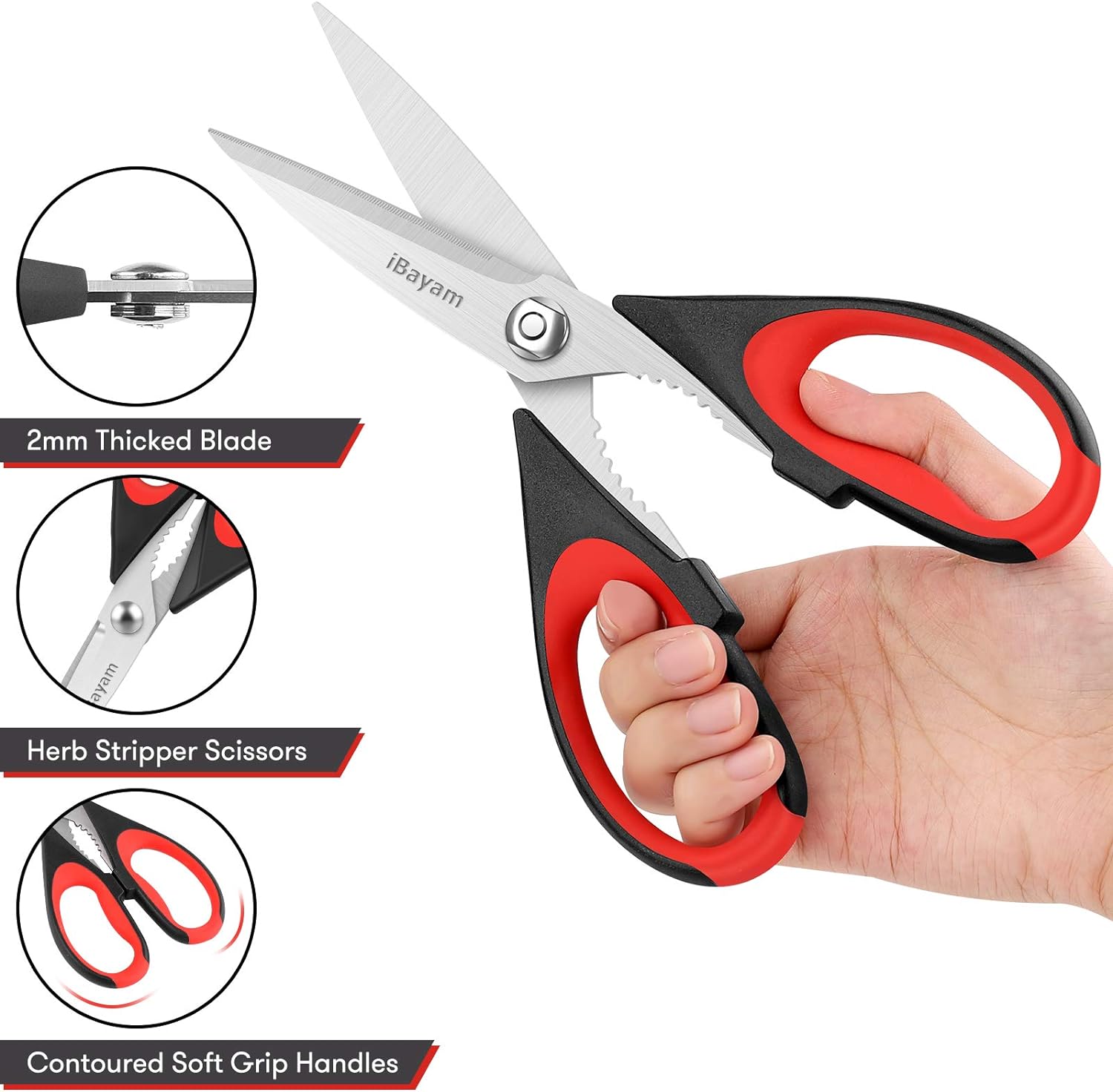 Kitchen Shears,  Kitchen Scissors Heavy Duty Meat Scissors Poultry Shears, Dishwasher Safe Food Cooking Scissors All Purpose Stainless Steel Utility Scissors, 2-Pack (Black Red, Black Gray)