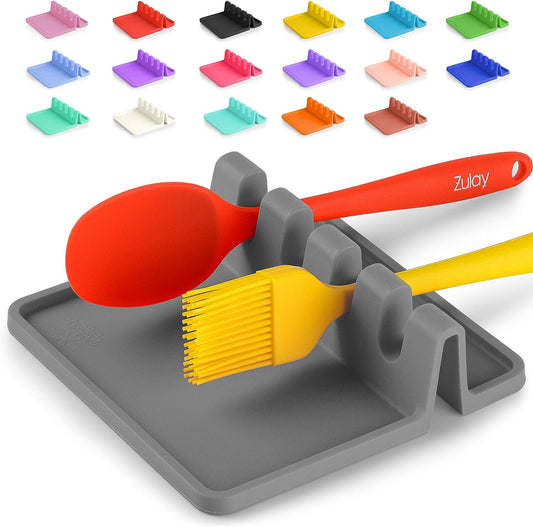 Silicone Utensil Rest with Drip Pad for Multiple Utensils - Bpa-Free, Heat-Resistant Spoon Rest & Spoon Holder for Stove Top - Kitchen Utensil Holder for Ladles & Tongs - Gray