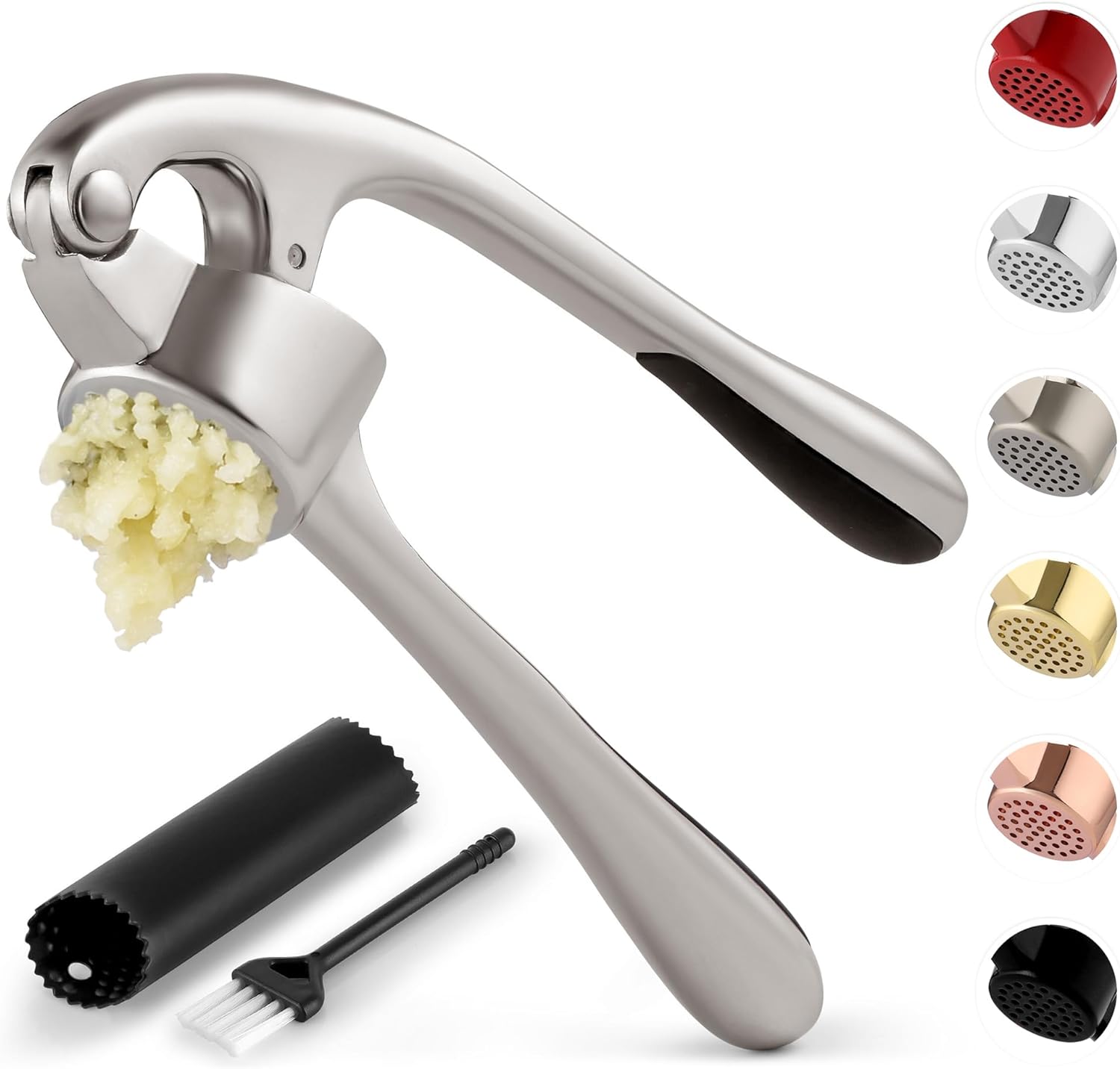 Premium Garlic Press with Soft Easy-Squeeze Ergonomic Handle, Sturdy Design Extracts More Garlic Paste per Clove, Garlic Crusher for Nuts & Seeds, Professional Garlic Mincer & Ginger Press - by Zulay