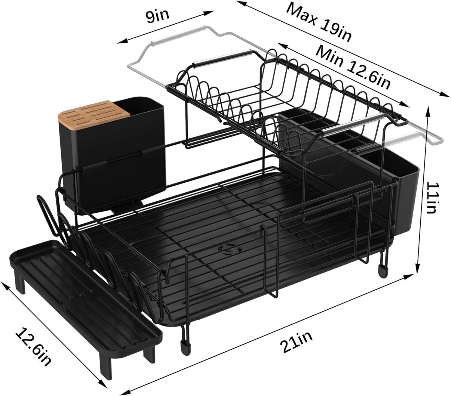 Large Dish Drying Rack with Drainboard Set, Detachable 2-In-1 Large-Capacity 2-Tier over the Sink Dish Drying Rack and Dish Drainer for Kitchen Counter