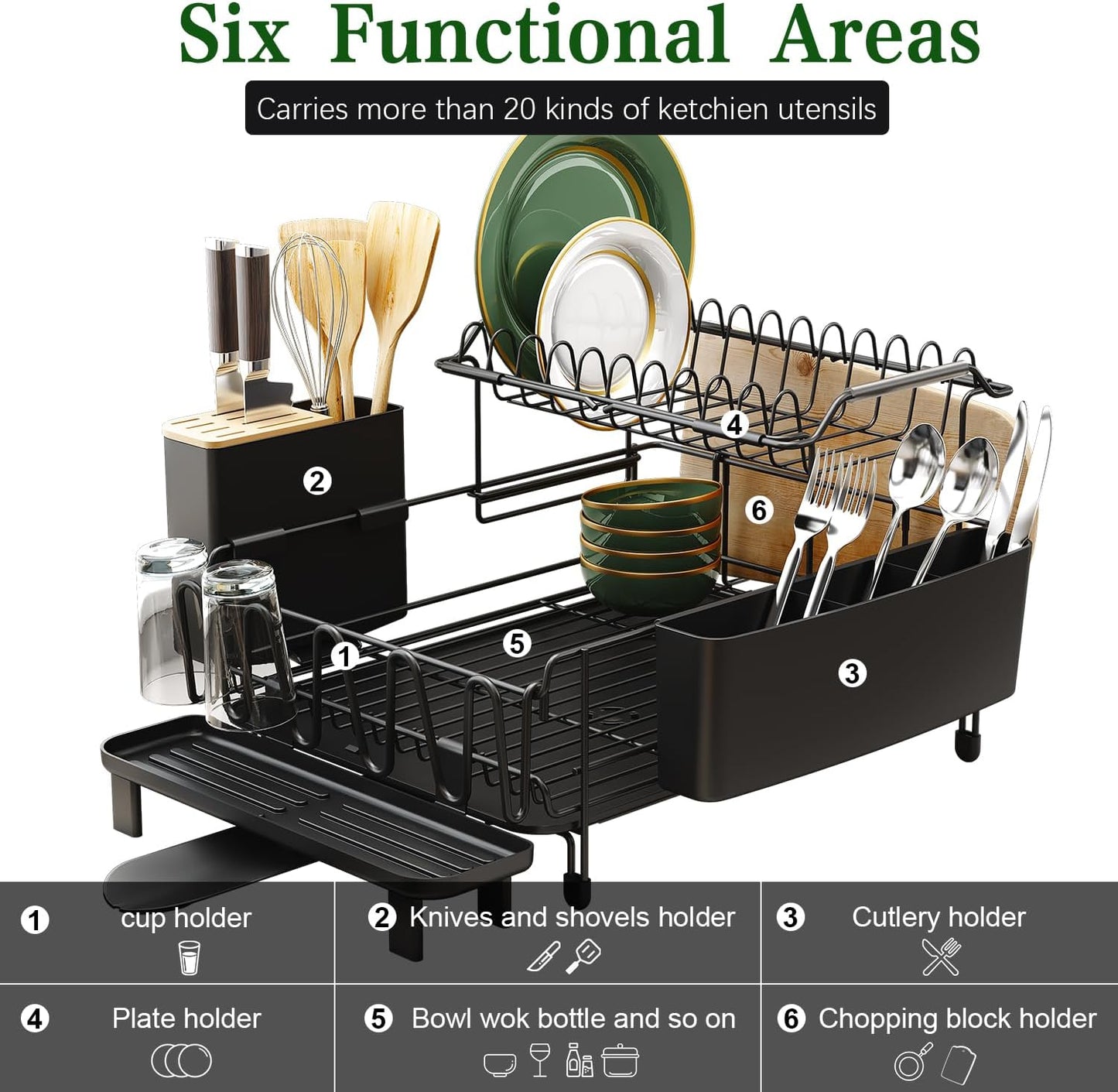 Large Dish Drying Rack with Drainboard Set, Detachable 2-In-1 Large-Capacity 2-Tier over the Sink Dish Drying Rack and Dish Drainer for Kitchen Counter