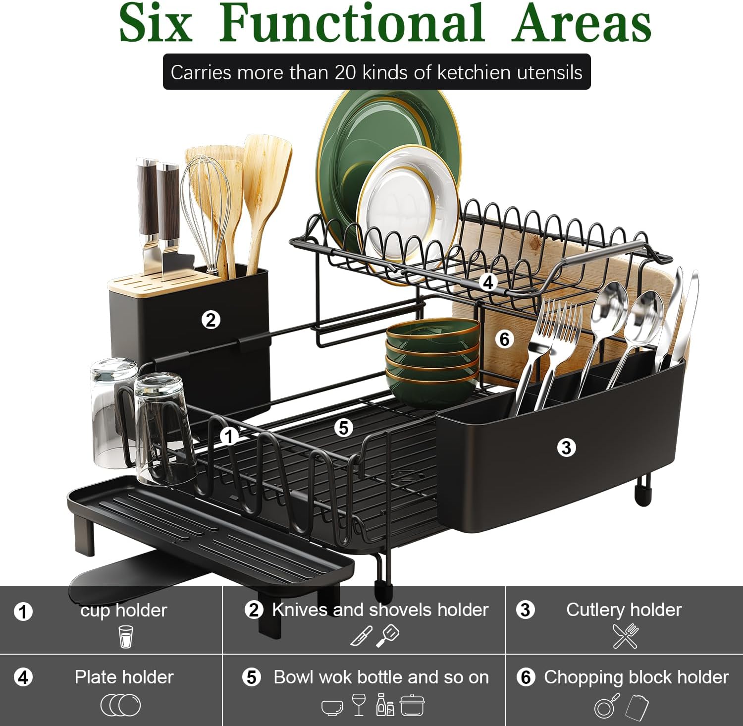 Large Dish Drying Rack with Drainboard Set, Detachable 2-In-1 Large-Capacity 2-Tier over the Sink Dish Drying Rack and Dish Drainer for Kitchen Counter