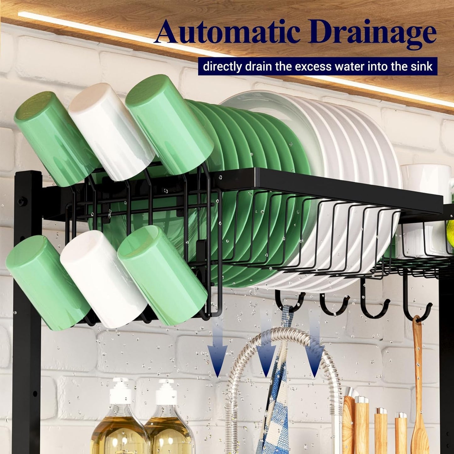 over the Sink Dish Drying Rack - 23.6" to 35"X21.2", Adjustable Drying Rack for Kitchen Sink with Large Capacity, Sink Drying Rack, 2-Tier Dish Rack over Sink with Multifunctional Baskets