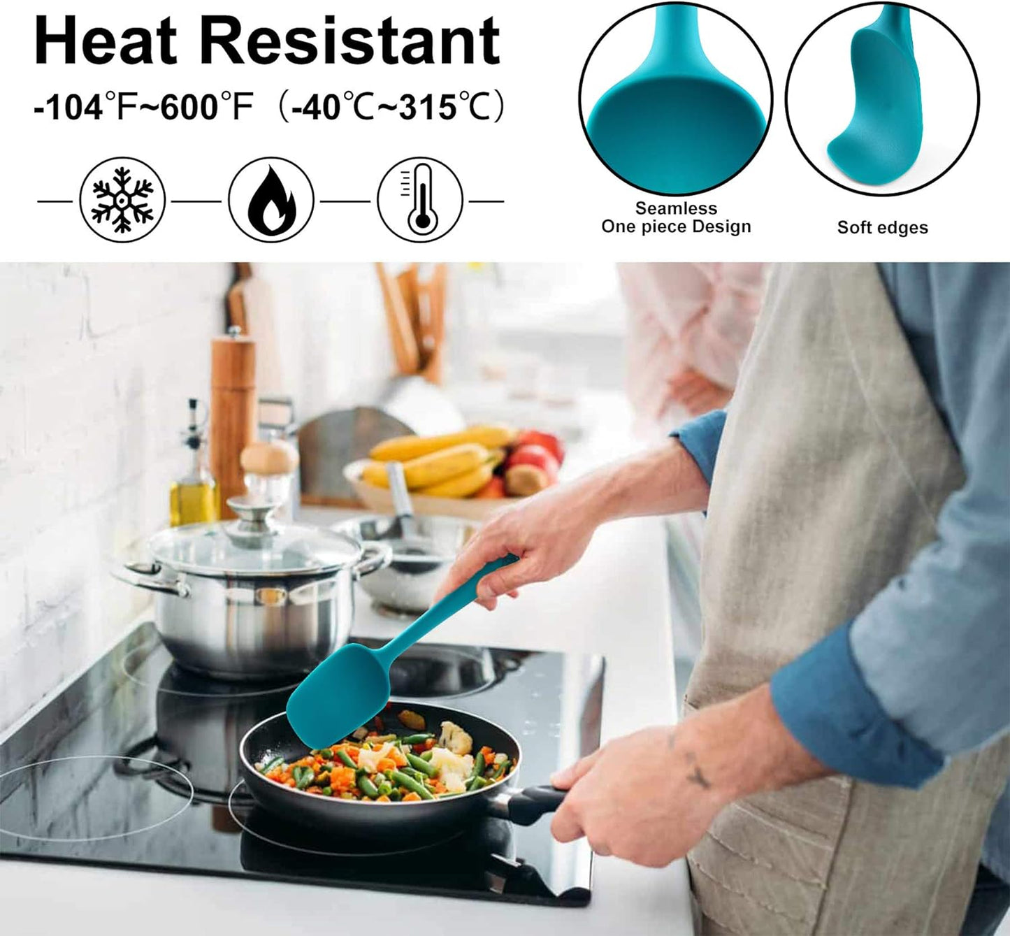Silicone Spatula Set Kitchen Utensils for Baking Cooking Mixing Heat Resistant Non Stick Cookware Food Grade BPA Free Dishwasher Safe (Multi-Color) Set of 9