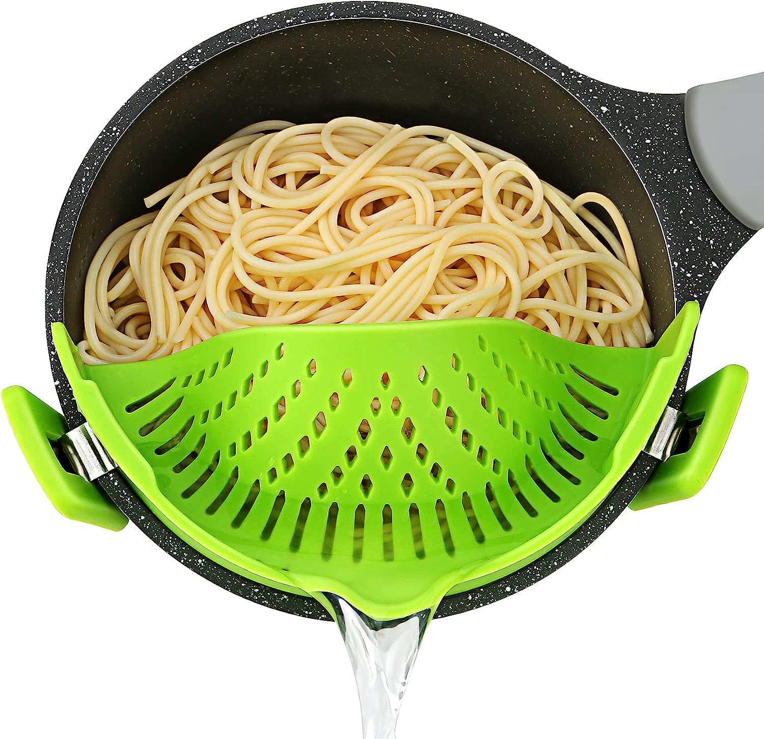 Pasta Strainer, Pot Strainer Clip on Silicone – Adjustable Clip on Strainer for Pots, Strainers and Colanders, Silicone Strainer, Food Strainer, Pasta Drainer, Colander (Green) by