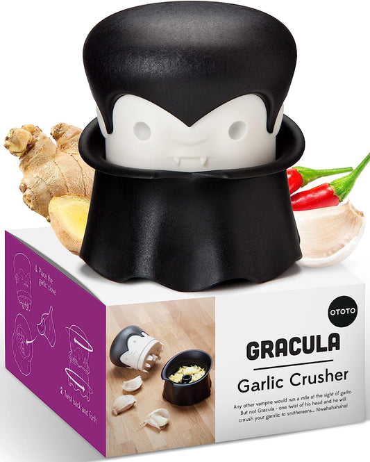 Gracula Garlic Crusher Also for Ginger, Nuts, Chili, Herbs - Twist Top Mincer & Easy Squeeze Manual Press Peeler Bpa-Free Cool Kitchen Gadgets Clean by Hand Wash Only