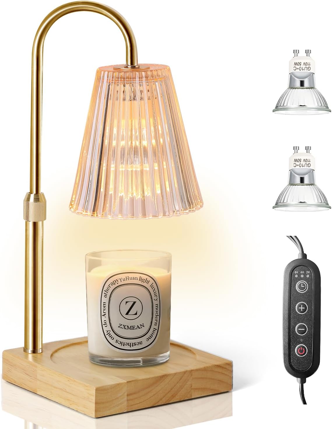 Candle Warmer Lamp, Candle Lamp Warmer with Dimmer, Electric Candle Warmer for Jar Candles Lamp Warmer Bedroom Home Decor, 2H/4H/8H Timer Adjustable Height with 2 Bulbs, (Amber)