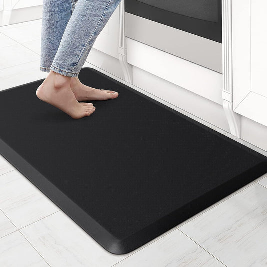 Kitchen Mat Cushioned anti Fatigue Rug 17.3"X28" Waterproof, Non Slip, Standing and Comfort Desk/Floor Mats for House Sink Office (Black)