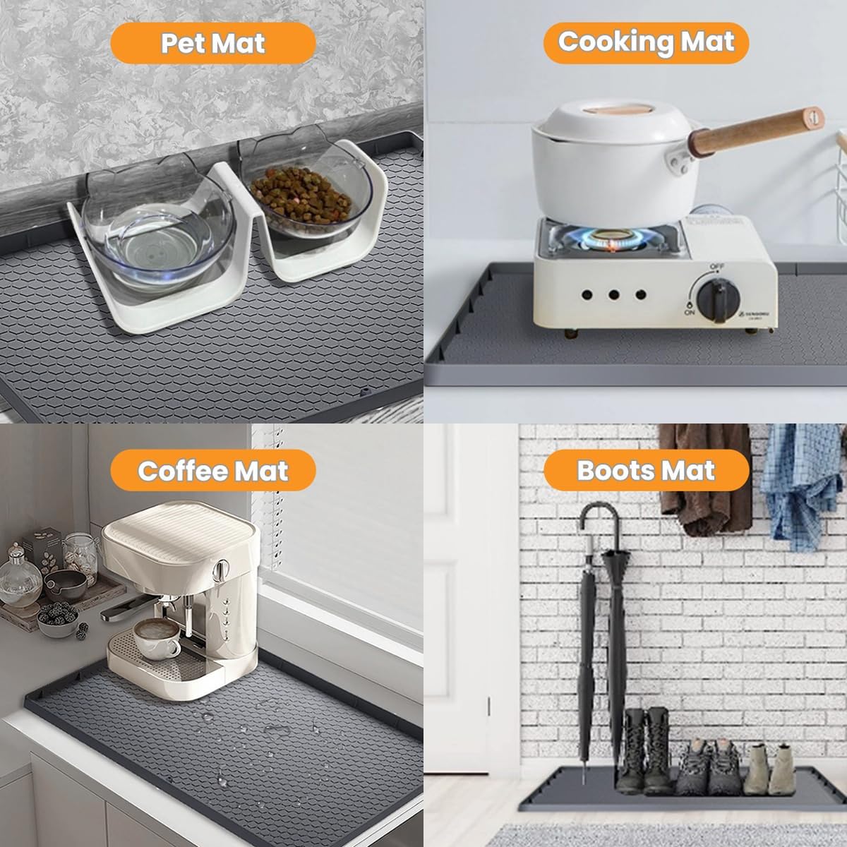under Sink Mat for [34" X 22"] Cabinet, Silicone Waterproof Mat, Kitchen Cabinet Liner Holds over 2.2 Gallons, Cabinet Protector, under Sink Tray for Drips, Leaks, Spills (Grey)