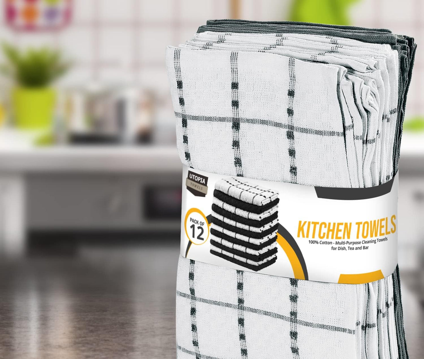Kitchen 12 Pack, 15 X 25 Inches, 100% Ring Spun Cotton Super Soft and Absorbent Linen Dish Towels, Tea Bar Set (Grey)