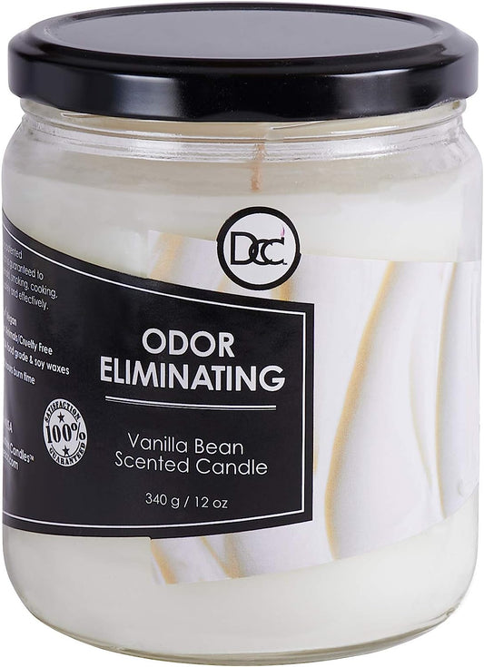 Vanilla Bean Odor Eliminating Highly Fragranced Candle - Eliminates 95% of Pet, Smoke, Food, and Other Smells Quickly - up to 80 Hour Burn Time - 12 Ounce Premium Soy Blend